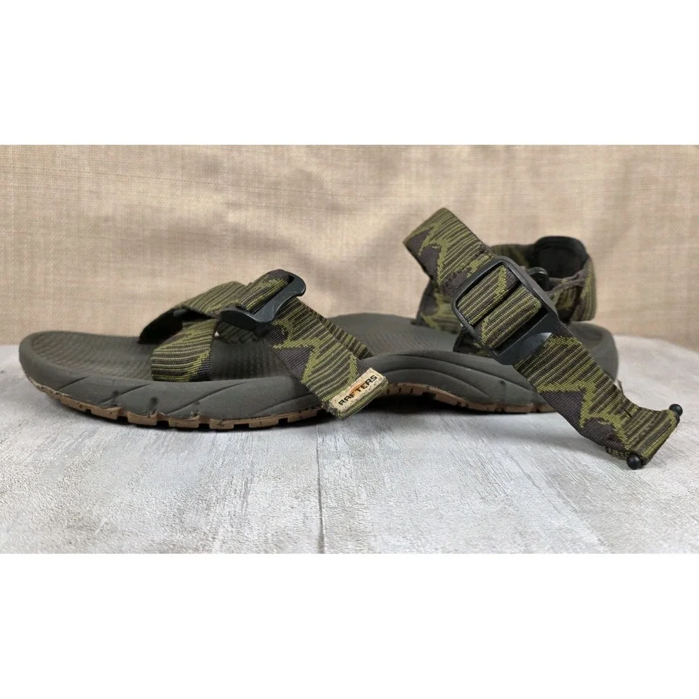 Rafters Stillwater Mountains Eco Green Camo Fabric Open Toe Sandals Men's Sz 10M